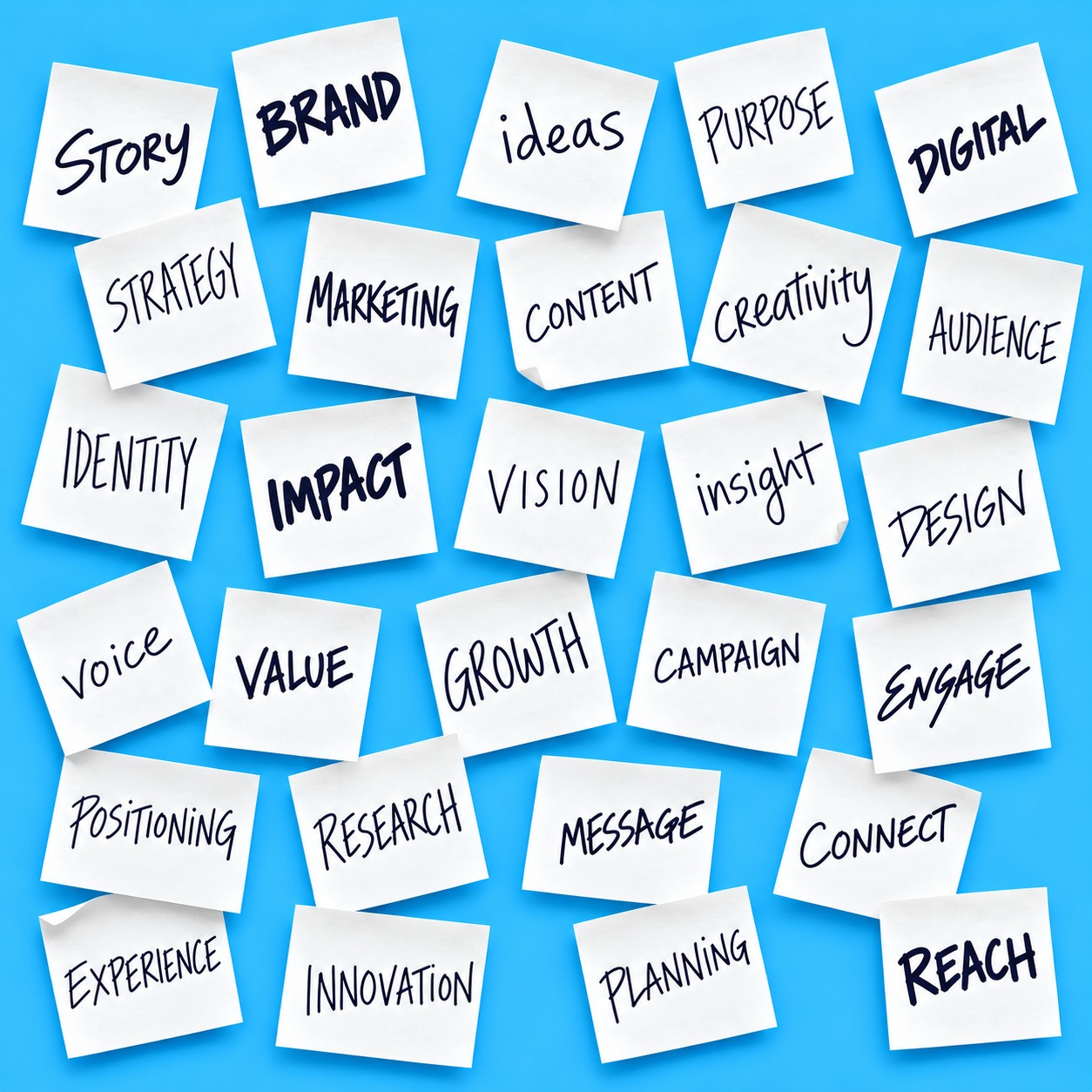 Creative brand and communication ideas on notes
